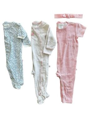 Marquise Bundle Blue Floral Warm Pink White Stripe Footies Girls Summer Outfit